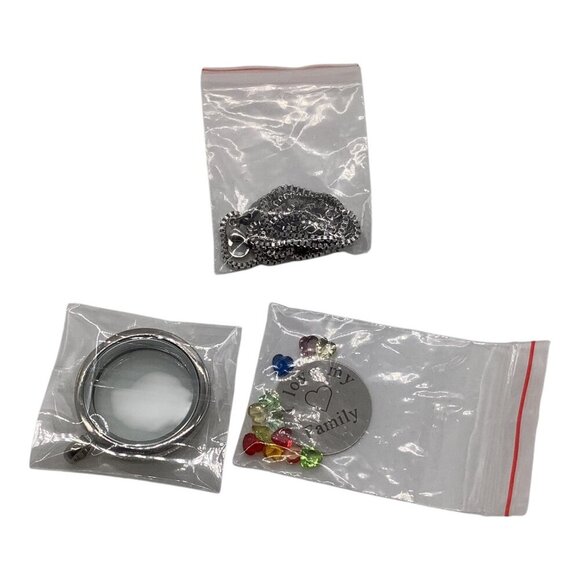 I Love My Family Locket Necklace Chain With Charms Set 21in Sliver Tone - Picture 3 of 10